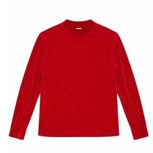 Vintage Long Sleeve Crew Neck Velvet Top Red Size Large